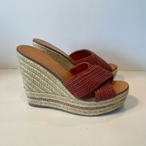 Aldo Women’s Red Espadrilles Wedge Sandals US 8.5 - Picture 2 of 8